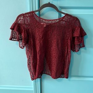 BCBG lace blouse with ruffled sleeves